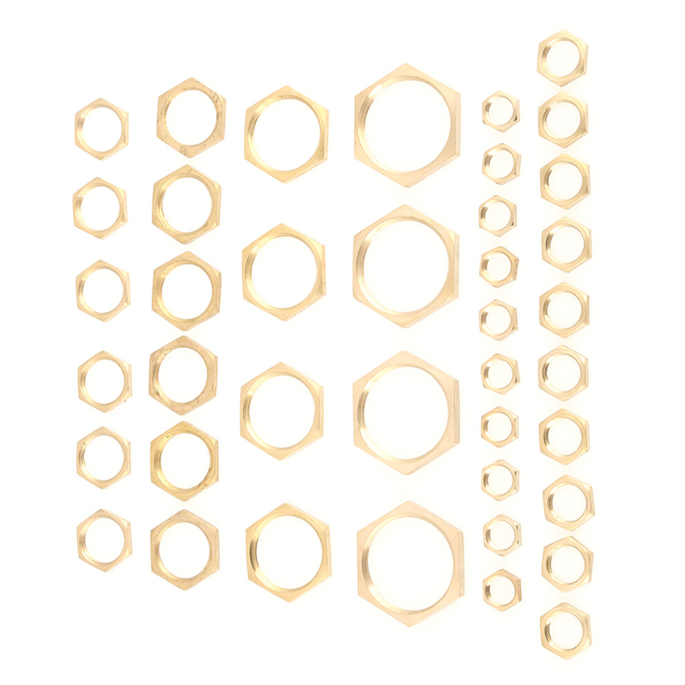 Brass Hex Lock Nuts 6 Size Pack 40pc