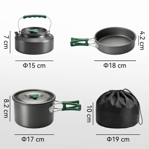 Outsunny Outsunny Camping Cookware Set for 2-3 People, Camping Cooking Kit, Grey 1