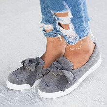 Willtoo Suede Loafers -naisten slip-on-korkokengät, joissa rusettikoristeiset kävelykengät, litteät harmaat