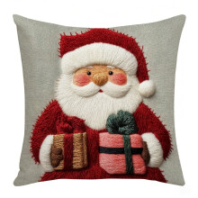 Sierkussenhoes met geborduurde kerstman voor bank, fauteuil of bed, decoratieve kerstkussenhoes, cadeau voor de feestdagen, woondecoratie