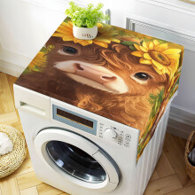 Stofwerende hoezen voor wasmachines en drogers, stofhoes voor de koelkast, met opbergtassen. Schattige Schotse hooglandkoe.