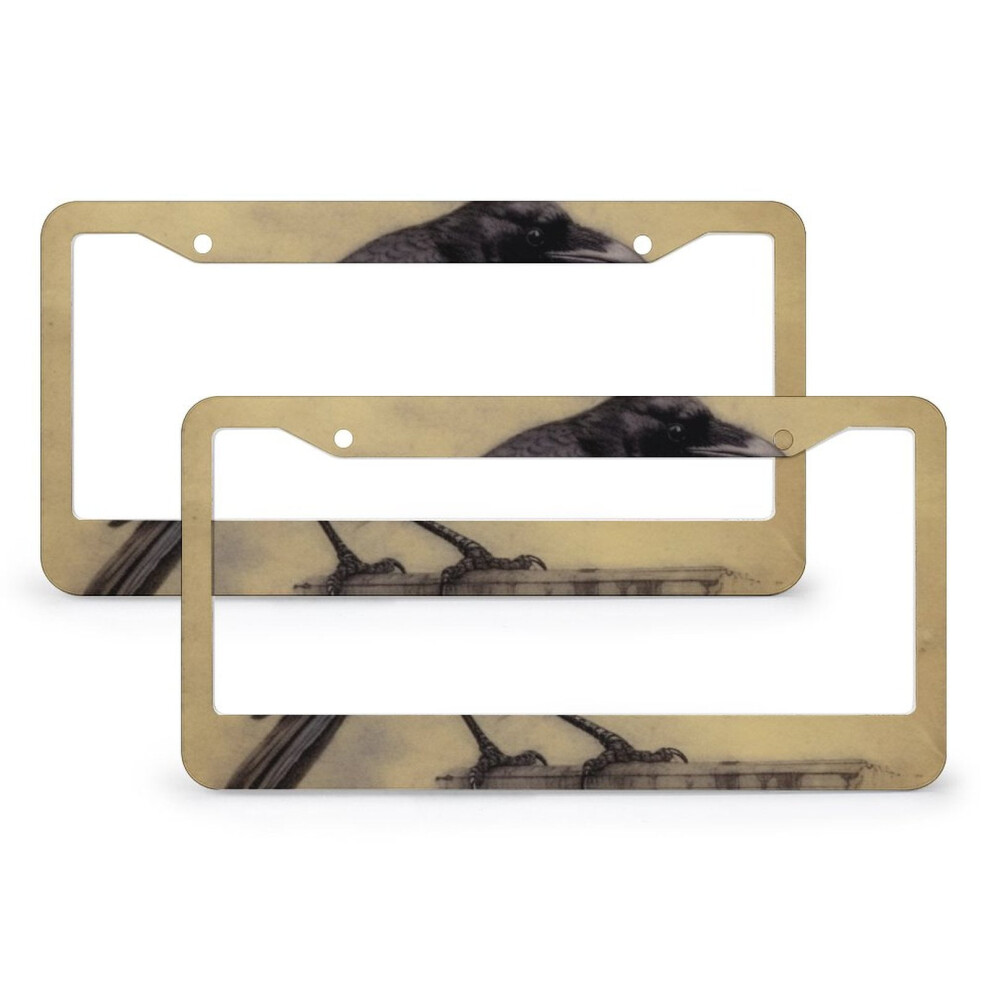 2 Pcs Victorian Style Bird Crow License Plate Frame Halloween Standard Car Tag Cover Holder Stainless Aluminum 2 Holes For Men/Women Black 9136381503647