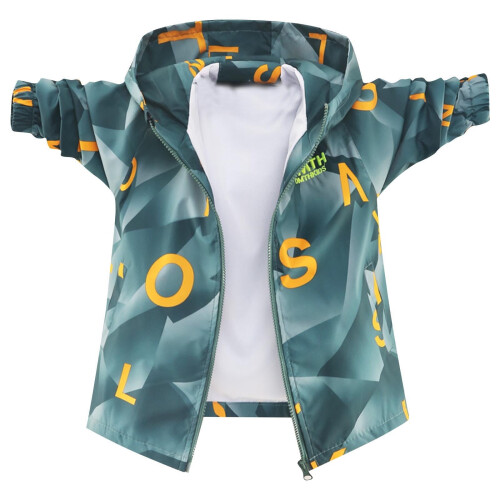Imperméable garçon avec capuche amovible, léger, vert, 4-5 ans