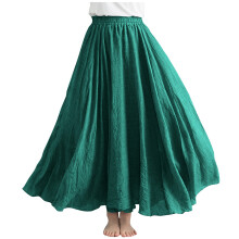 Gonne lunghe da donna in lino, estive, stile boho, tinta unita, da spiaggia, con elastico in vita, plissettate, linea ad A, fluide e svolazzanti.