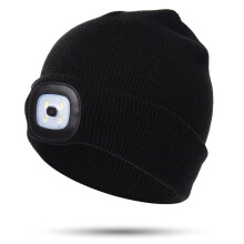 Morttic Unisex LED-muts – Oplaadbaar, 4 LED's, ultrazachte, warm verlichte muts voor kinderen (zwart), compatibel met USB-opladen