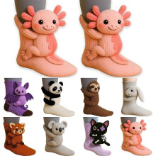Chaussettes animaux tricotées en 3D, chaussettes animaux crochetées à la main, double épaisseur de coton, chaussettes chaudes et douillettes,