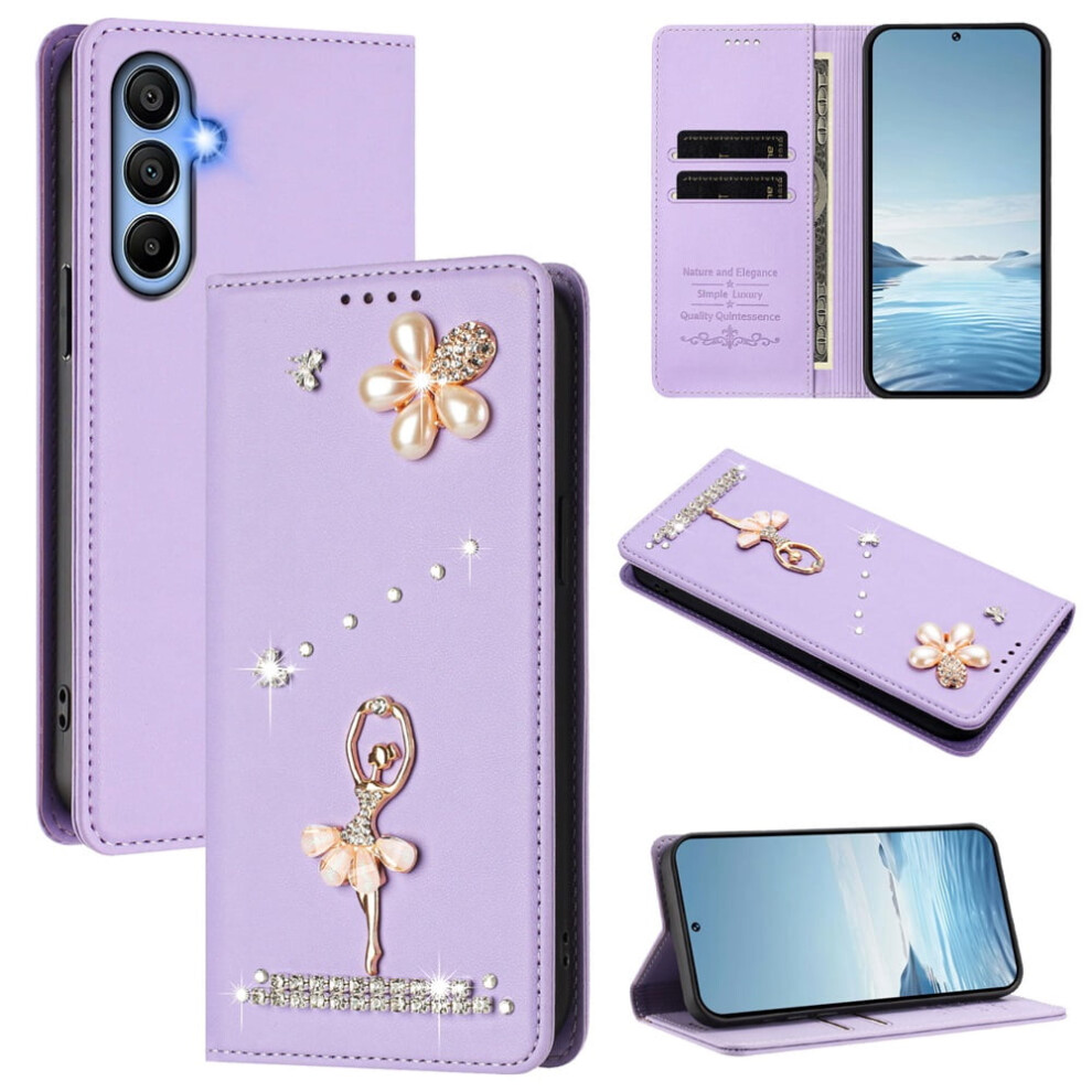 Rfid Blocking Ballet Girl Flip Wallet Leather Case For Samsung Galaxy A55 5G Â Magnetic Closure, Card Holder Purple 9482726221104