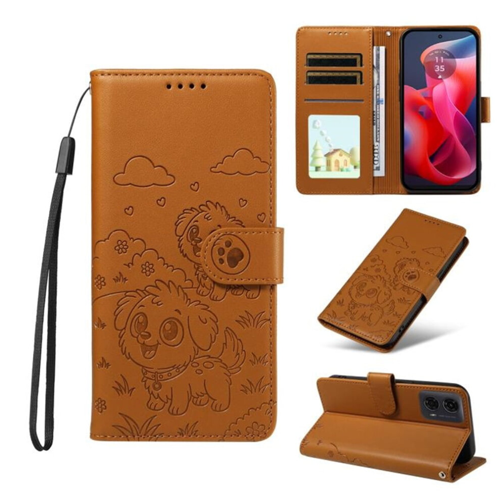 Leather Flip Case For Motorola Moto G04 G24 E14 With Brown 9065194882222