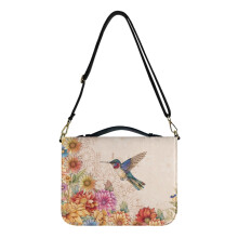 Hummingbird Daisy Mandala Bible Cover – Waterproof PU Leather, Zippered, Handle & Shoulder Strap, XL, Compatible with Large Bibles