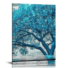 Toile imprimée « Paysage d'arbres turquoise » 40 x 50 cm