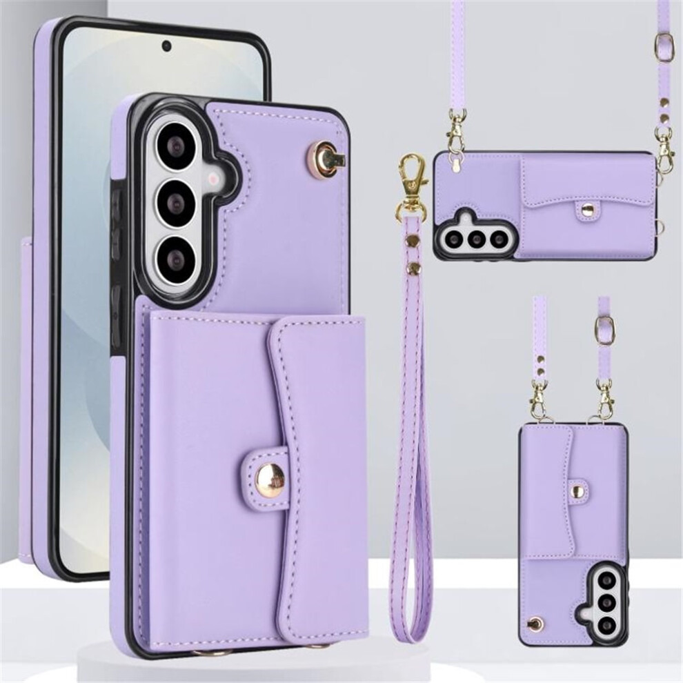 Compatible With Samsung Galaxy S24+ 5G Rfid-Blocking Magnetic Flip Wallet Case, Multi-Card Slots, Detachable Shoulder/Wrist Straps Purple 9482726223252