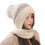 Conjunto feminino de gorro e cachecol de tricô bege com pompom. 1