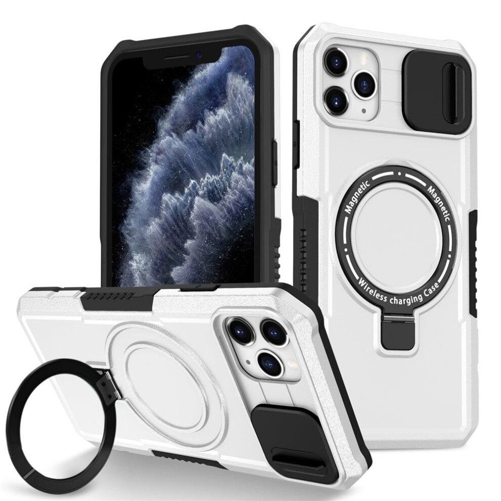 Iphone 11 Pro Case (5.8") Â Sliding Camera Cover, Magsafe Compatible, Shockproof, Hidden Kickstand & Ring Holder, White 9482726222415