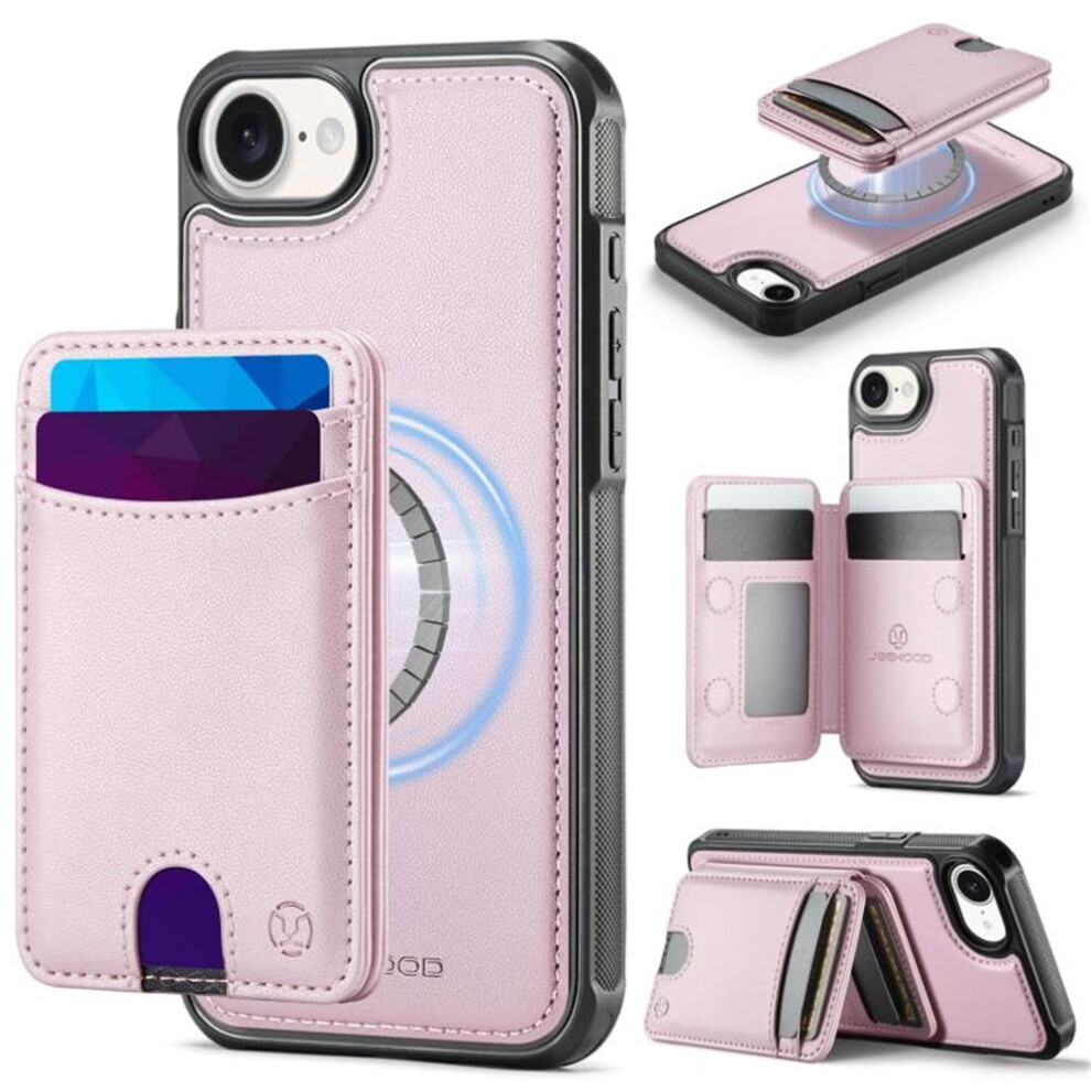 Jeehood Case For Iphone 16E: Rfid-Blocking Pu Leather, Magsafe-Compatible 2-In-1 Wallet With Kickstand & Push Card Holder, Pink 9482726223542