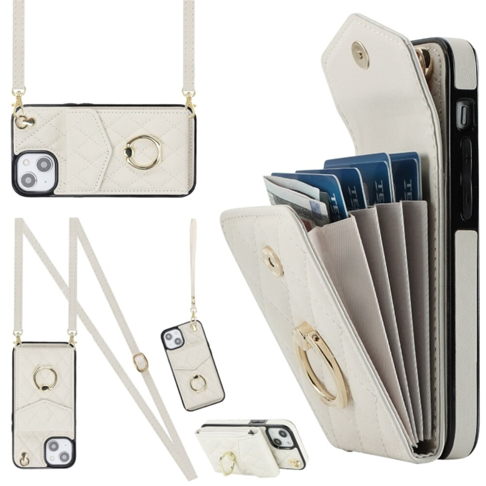 Pu Leather Iphone 13 Case With Rfid Wallet White 9065194886398