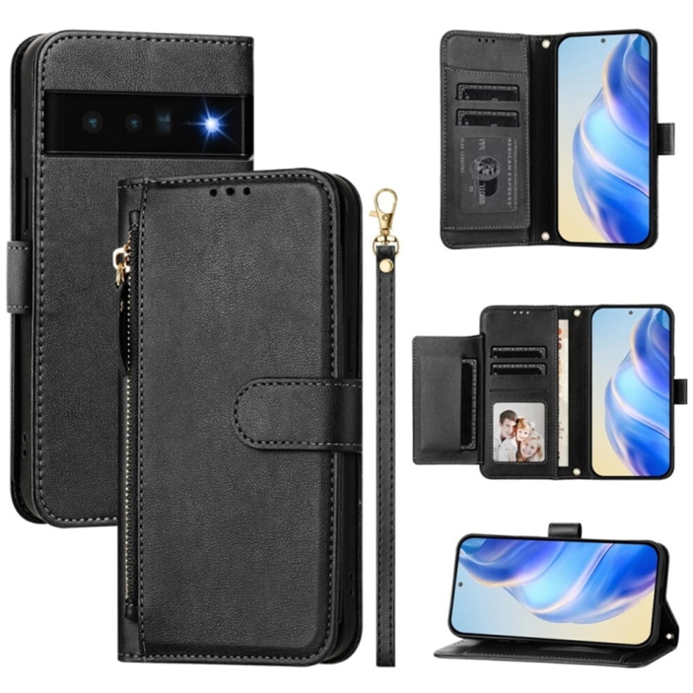 For Google Pixel 6 Pro 6.7-Inch Wallet Case For Women Men Multi-Card Slots Zipper Wallet Leather Phone Case,,For Google Pixel 6 Pro Black 9482726224549