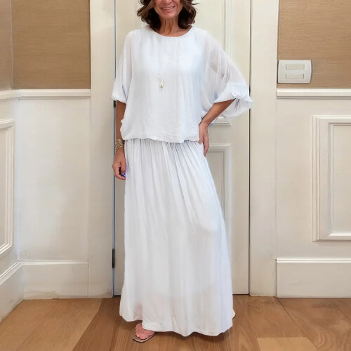 Completo casual da donna a 2 pezzi, bianco, taglia M