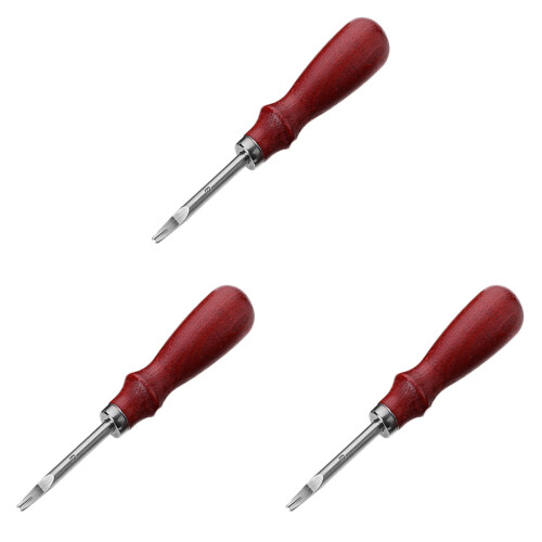 3Pièces Outils Biseauteurs Artisanat Cuir Durable Manche Bois Marron