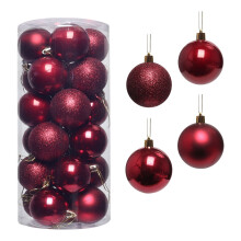 24 stuks onbreekbare kerstballen (30 mm) met ophangtouwtjes – Kerstboomdecoratieset