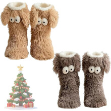 Meias aconchegantes, meias pantufa femininas de inverno, quentinhas, felpudas e antiderrapantes, com forro de lã grossa e olhinhos grandes e fofos,
