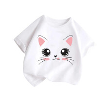 Camisetas de manga curta para meninas com estampa de animais, camisetas de verão com gola redonda, camisetas brancas para meninas de 6 a 8 anos.