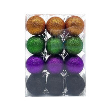 24 stuks Halloween-kerstballen van 6 cm (2,4 inch) van plastic, hangend met lusje voor buitenfeestjes, vierkleurige hangers