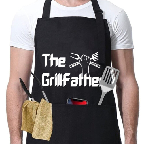 Grembiuli da uomo, grembiule da chef regolabile per barbecue e grigliate con 3 tasche