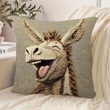 Fodera per cuscino con ricamo di asino - Cuscino quadrato morbido in peluche da 45 cm per divano, soggiorno, camera da letto, arredamento vintage in
