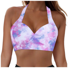 Top de bikini halter para mujer, top push-up, top de baño retro, top de baño con detalle retorcido en la parte delantera.