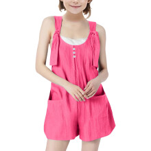 Salopette corta senza maniche da bambina in cotone e lino, con spalline regolabili, colore rosa acceso, per ragazze adolescenti (9-10 anni).