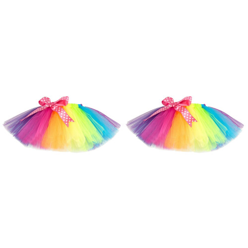 2Pièces Robe De Fête Arc-En- Multi, Jupe Élastique En Tulle