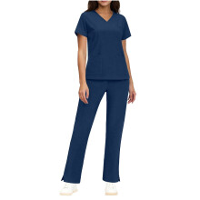 asdoklhq Set di divise da donna, tuta da infermiera a maniche corte tinta unita con scollo a V e tasca, blu navy, taglia S