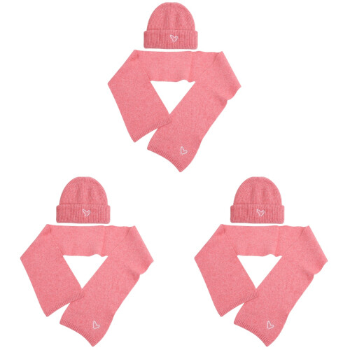 3Ensembles Bonnets Et Écharpes Rose Broderie Cœur Déco