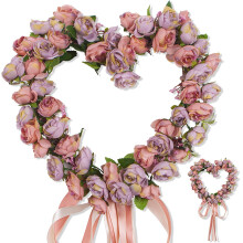 Guirlanda de rosas cor-de-rosa em formato de coração, 35 cm, com fitas – Guirlanda floral artificial para porta de entrada, Dia dos Namorados e