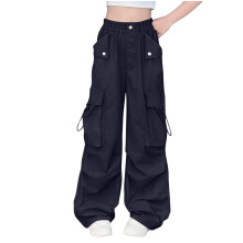 Pantalon cargo uni pour garçon/fille avec poche, taille élastique à cordon de serrage, style hip-hop, pantalon de jogging décontracté pour