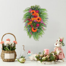 Lentekrans van 35 x 55 cm voor de voordeur – Kunstmatige bloemenkrans, kleurrijke decoratie voor raam, veranda, binnen en buiten (1 stuk)