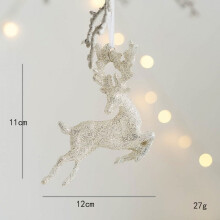 Large Gold Glitter Reindeer Ornament - 15CM Christmas Tree Pendant (Leaping Deer/Wall/Fireplace Decor) Shatterproof PVC