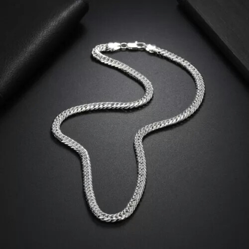 Colar masculino com corrente lateral de prata maciça 925 de 10 mm, joia para presente - 22 polegadas (56 cm) - 6 mm