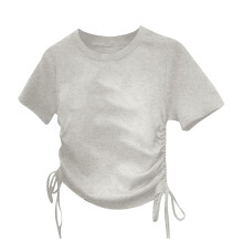 Top corto de manga corta para niñas, camisetas cortas de cuello redondo para verano, color gris, 13-14 años.