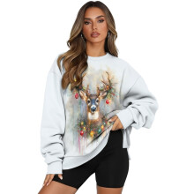 Damen-Sweatshirt mit Weihnachts-Rentier-Print, Oversize-Langarmpullover, bequemer Rundhalsausschnitt, Größe XXL