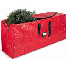 Aufbewahrungstasche für künstliche Weihnachtsbäume (2,3 m) – wasserdicht – robuste Tragegriffe – Fach für Beschriftungskarte – rot
