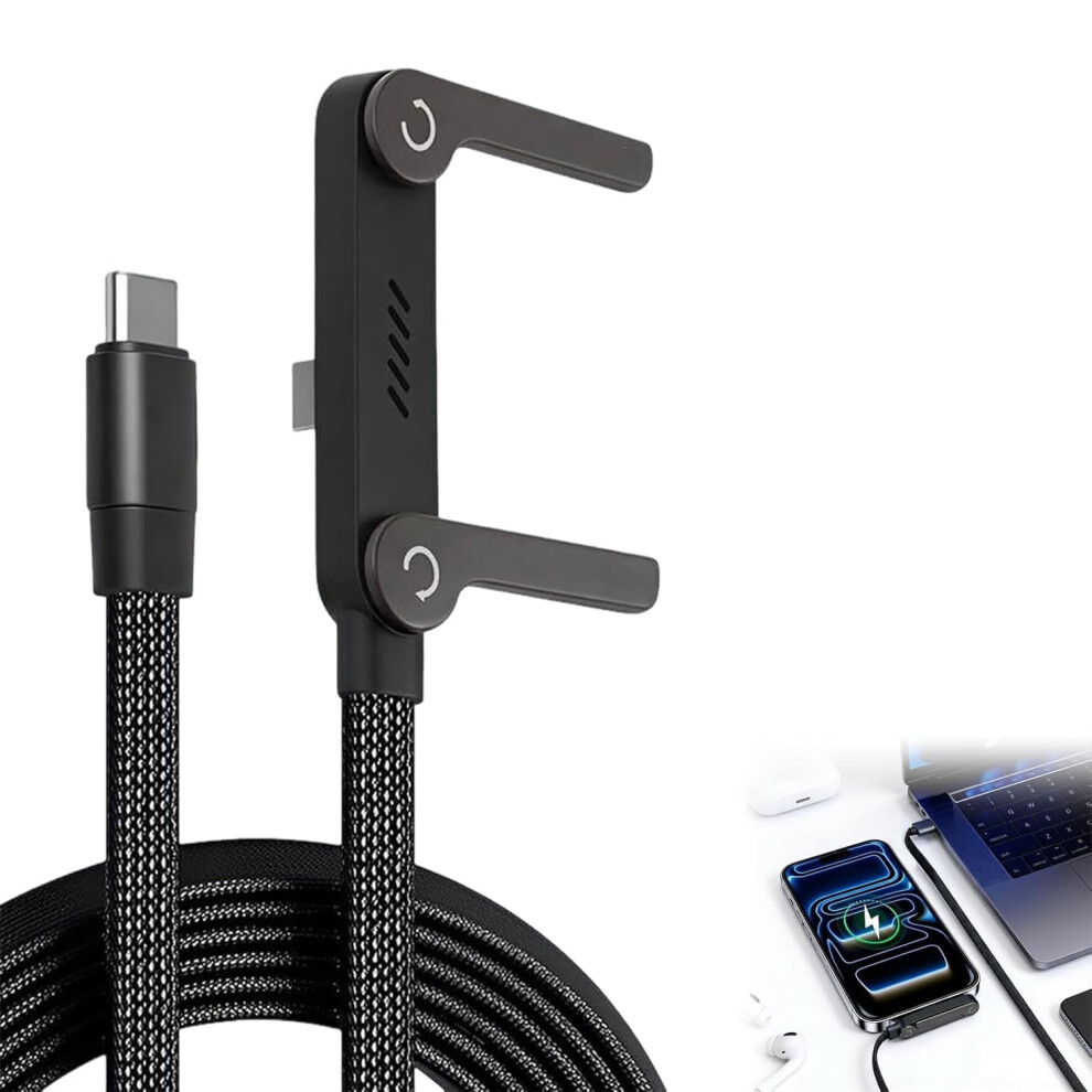 240W Sideways Phone Charger With Invisible Stand, 2-In-1 Braided Usb-C Cord For Phone Tablet Video Watching And Gaming, Sideways Holder Design 9136381508819