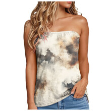 Trägerloses Bandeau-Top mit Rüschen und Blumenmuster für Damen, ärmellos, Business Casual, Beige, Größe S