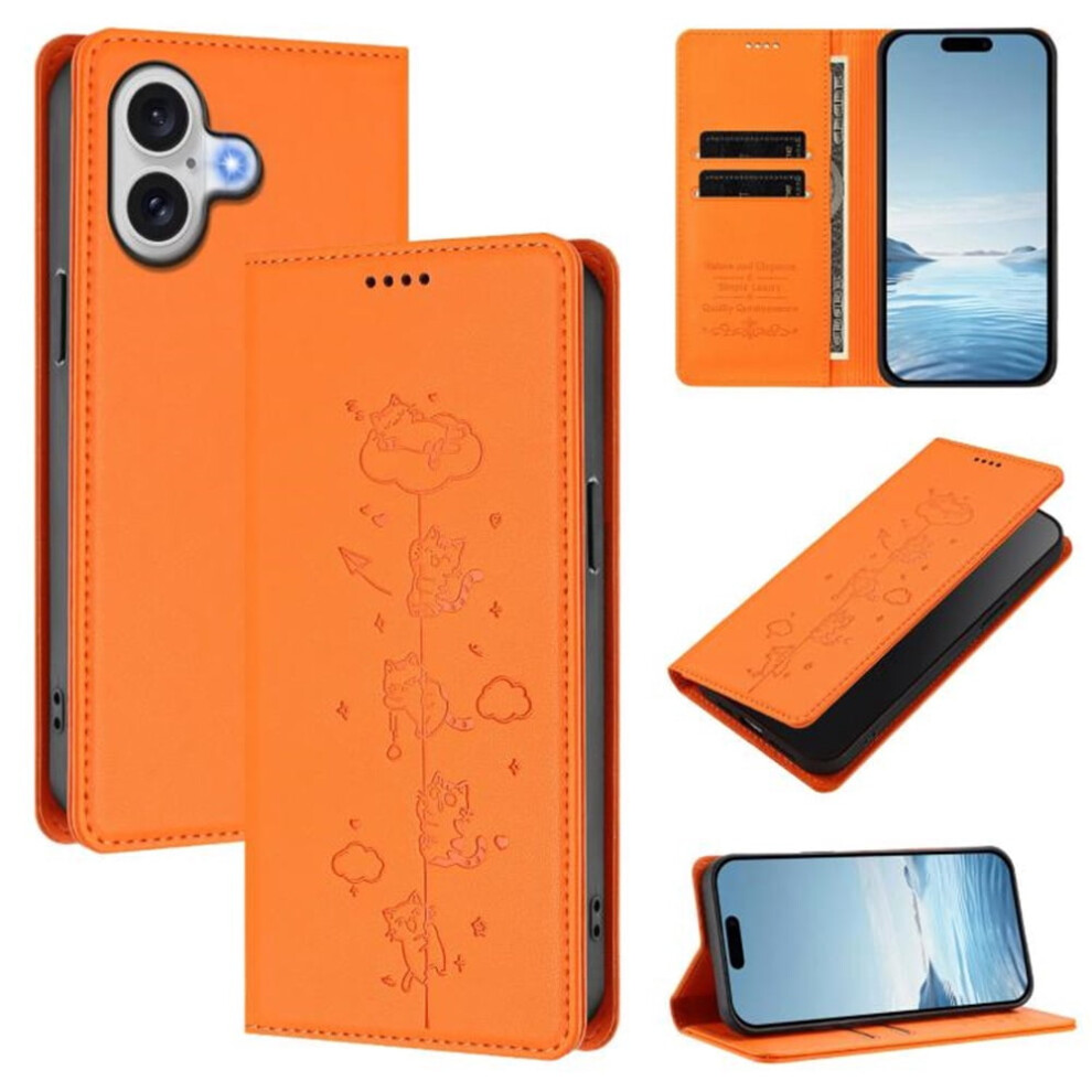 Leather Flip Wallet Case For Iphone 16 Plus With Orange 9065194889627