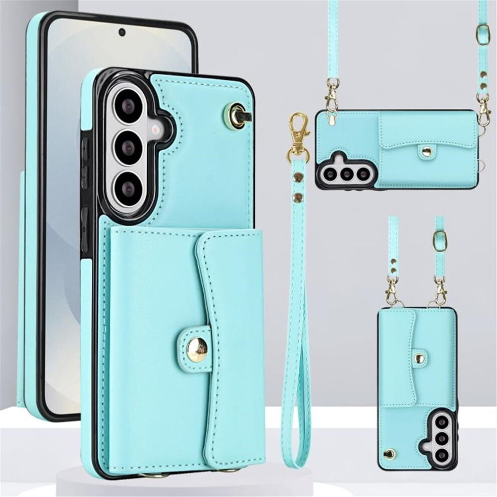 Rfid Blocking Magnetic Flip Wallet Case For Samsung Galaxy S24+ 5G – With Multi-Card Slots, Detachable Shoulder & Wrist Straps Blue 9482726226857