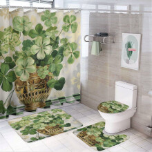 Ensemble rideau de douche Shamrock à carreaux verts et blancs 4 pièces