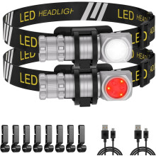 LED Rechargeable Headlamp for Adults – 7 Modes, 180 Tilt, Red Light, Magnet, Detachable Flashlight & Headband, Compatible with Hard Hats,