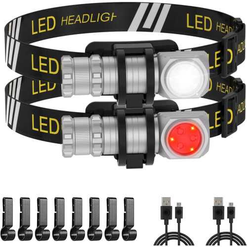 Oppladbar LED-hodelykt for voksne med 7 moduser og 180