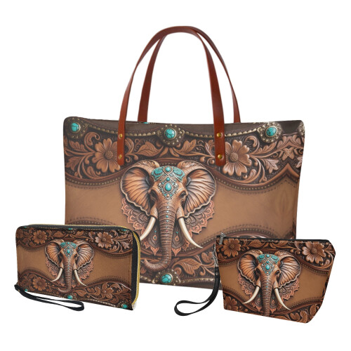Leren Elephant Daisy draagtas set met make-uptasje