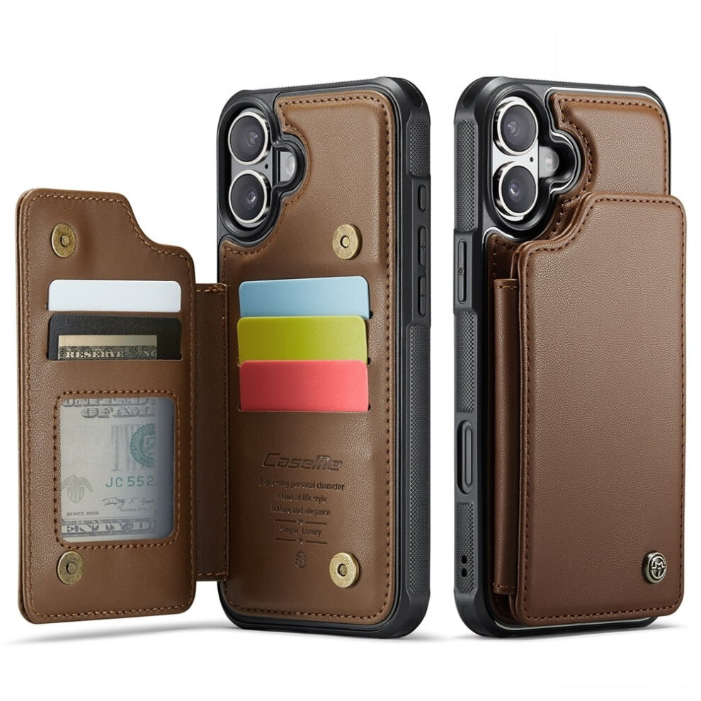 Caseme Leather Wallet Case For Iphone 16 Plus (6.7") Â Rfid Blocking, Magnetic Clasp, Kickstand, Shockproof, Brown 9482726229049